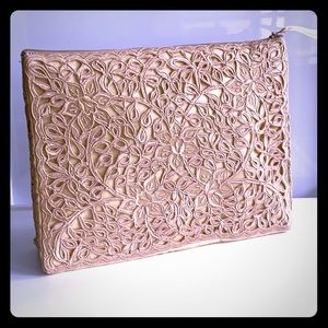 Gold tone Silk and Lace Pouch